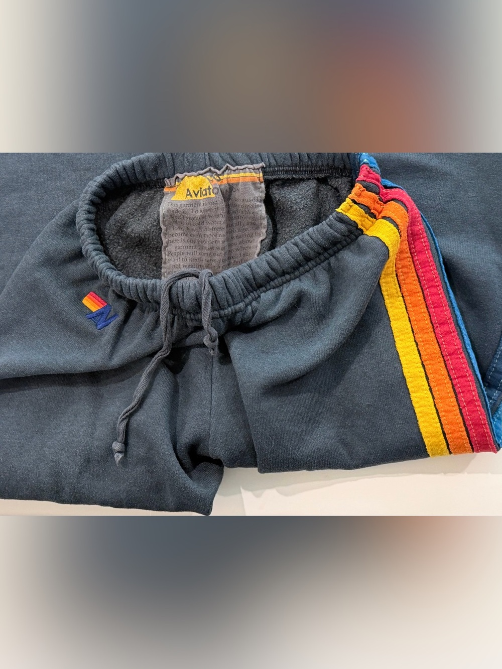Aviator Nation 5 Stripe Rainbow Navy Charcoal Hoodie Sweatpants Set XS - Picture 12 of 15